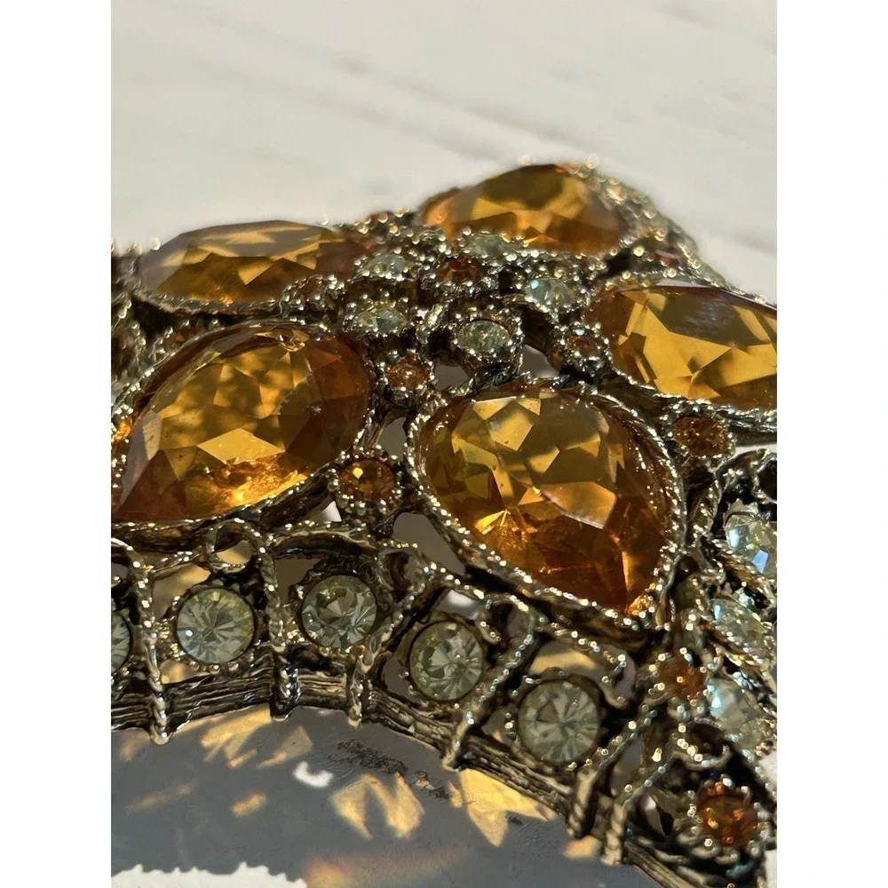 VTG KJL Kenneth J. Lane Orion Star Book Piece Gold Topaz Rhinestone Glass Brooch